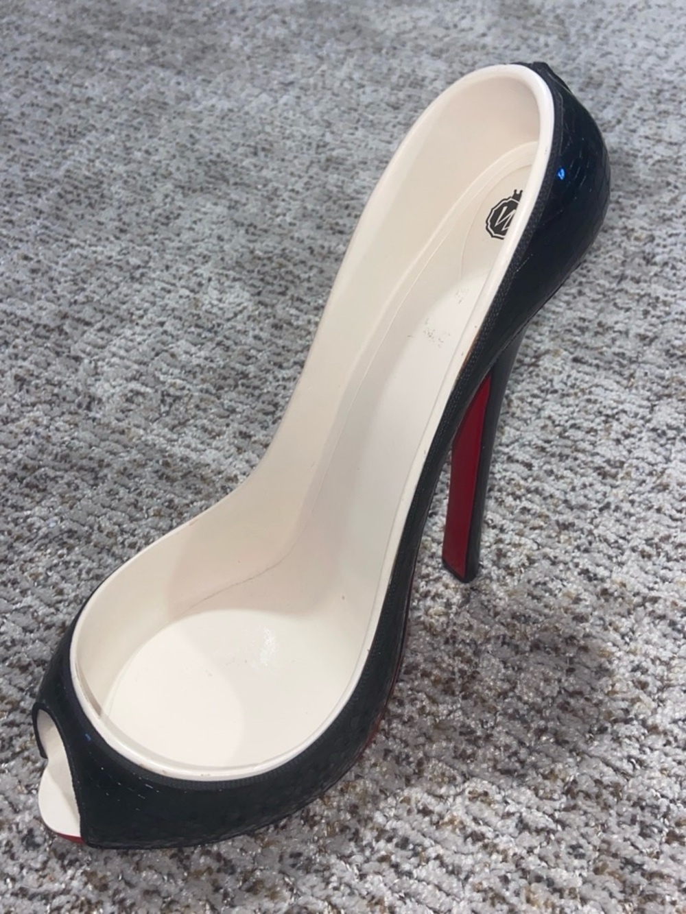 Women’s Black Patent Peep-Toe High Heel Pump wine holder